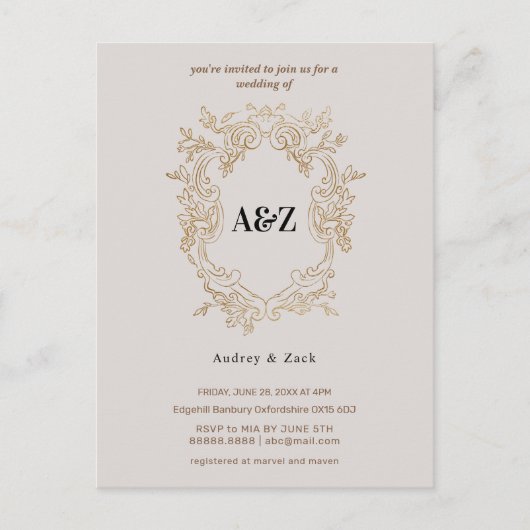 Beige minimalistische bruidsuitnodiging briefkaart (Voorkant)