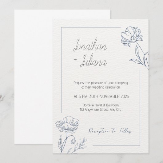 Beige minimalistische bruiloft kaart (Voorkant / Achterkant)