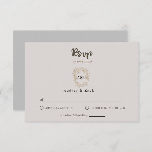 Beige minimalistische bruiloft RSVP KAART (Voorkant / Achterkant)