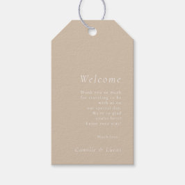 Beige minimalistische bruiloft welkom cadeau Label Cadeaulabel