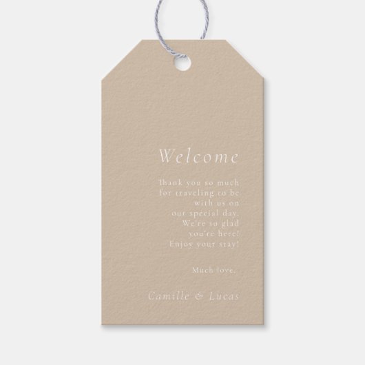 Beige minimalistische bruiloft welkom cadeau Label Cadeaulabel (Voorkant)