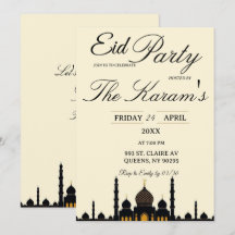 Beige Minimalistische elegante Eid-feest uitnodigi
