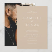 Beige minimalistische elegante foto bruiloft uitno kaart (Voorkant / Achterkant)