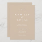 Beige minimalistische elegante foto bruiloft uitno kaart (Voorkant / Achterkant)