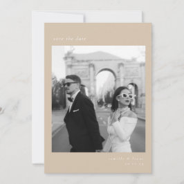 Beige Minimalistische Elegante Foto Save the date Kaart
