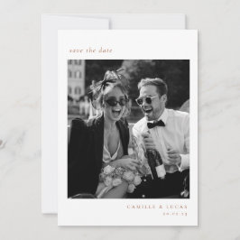 Beige Minimalistische Elegante Foto Save the date Kaart