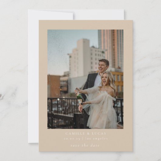 Beige Minimalistische Elegante Foto Save the date Kaart (Voorkant)