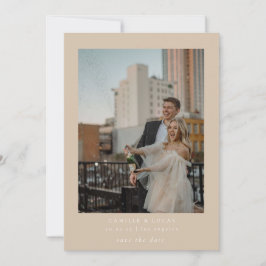 Beige Minimalistische Elegante Foto Save the date Kaart