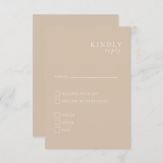 Beige minimalistische elegante RSVP kaart (Voorkant / Achterkant)