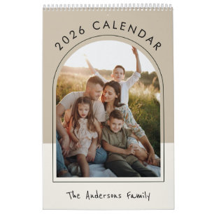 Beige Minimalistische Familie Foto 2026 Maandelijk Kalender