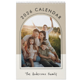 Beige Minimalistische Familie Foto 2026 Maandelijk Kalender