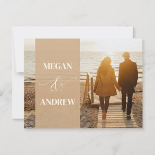 Beige minimalistische foto bruiloft briefkaart