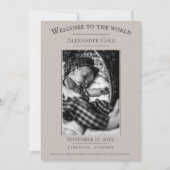 Beige Minimalistische Foto Geboorteaankondiging Aankondiging (Voorkant)