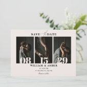 Beige minimalistische fotocollage bruiloft save the date (Staand voorkant)