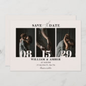 Beige minimalistische fotocollage bruiloft save the date (Voorkant / Achterkant)