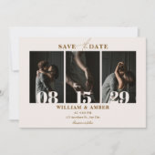 Beige minimalistische fotocollage bruiloft save the date (Voorkant)