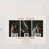 Beige minimalistische fotocollage bruiloft save the date (Voorkant / Achterkant)