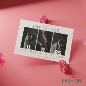Beige minimalistische fotocollage bruiloft save the date