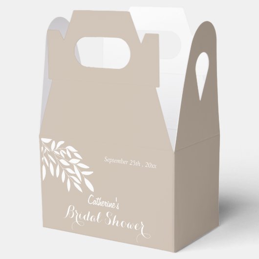 Beige minimalistische groene Bruids Shower Bedankdoosjes (Geopend)