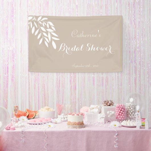 Beige minimalistische groene Bruidsdouche Spandoek (Feest)