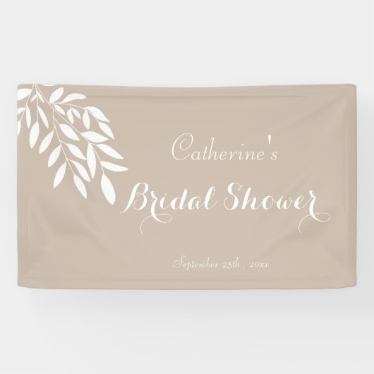 Beige minimalistische groene Bruidsdouche Spandoek (Horizontaal)