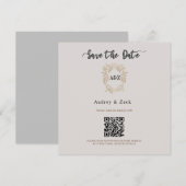 Beige Minimalistische Huwelijks-QR-scanCard Save The Date (Voorkant / Achterkant)