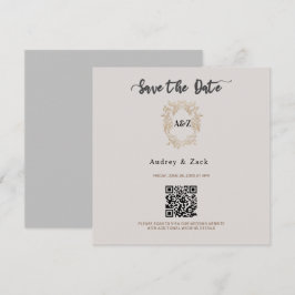 Beige Minimalistische Huwelijks-QR-scanCard Save The Date