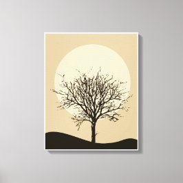 Beige minimalistische illustratie Moon Canvas Afdruk