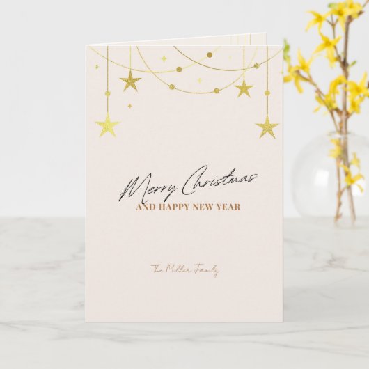 Beige minimalistische kerst Kaart aangepaste foto (Gele Bloem)