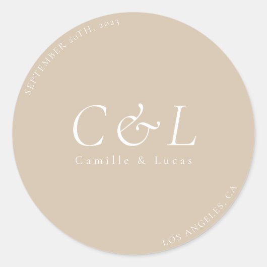 Beige minimalistische klassieke ronde sticker voor (Voorkant)