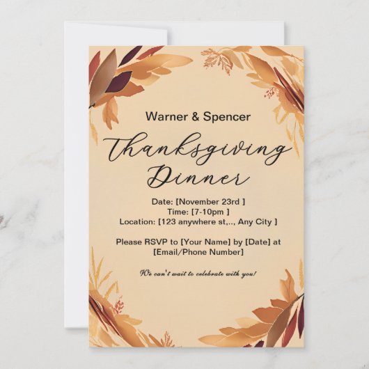 Beige Minimalistische Krans Thanksgiving Diner Kaart (Voorkant)