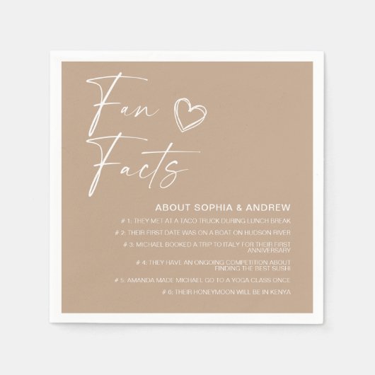 Beige minimalistische leuke weetjes bruiloft serve servet (Voorkant)