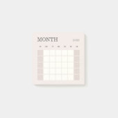 Beige Minimalistische Maandelijkse Planner Kalende Post-it® Notes (Voorkant)