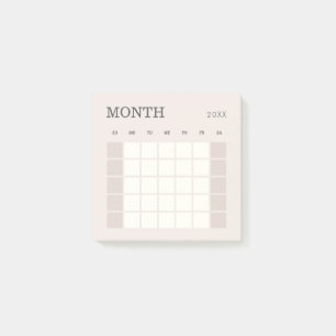 Beige Minimalistische Maandelijkse Planner Kalende Post-it® Notes