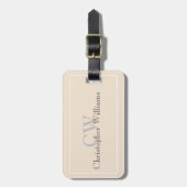Beige minimalistische naam Monogram Bagagelabel (Voorkant verticaal)