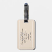 Beige minimalistische naam Monogram Bagagelabel (Achterkant verticaal)