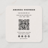Beige minimalistische professionele scanbare QR-co Vierkante Visitekaartje (Achterkant)