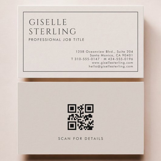 Beige Minimalistische QR-code Professionele Visitekaartje