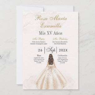 Beige minimalistische Quinceañera uitnodiging
