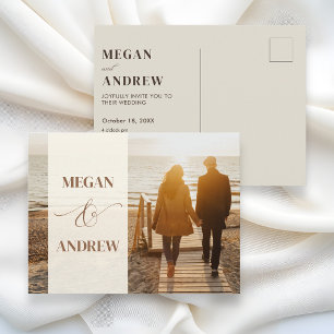 Beige minimalistische trouwfoto briefkaart