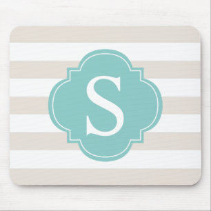 Beige Mint Stripes Monogram Muismat