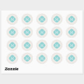 Beige & Mint Zigzags Patroon Monogram Ronde Sticker (Vel)