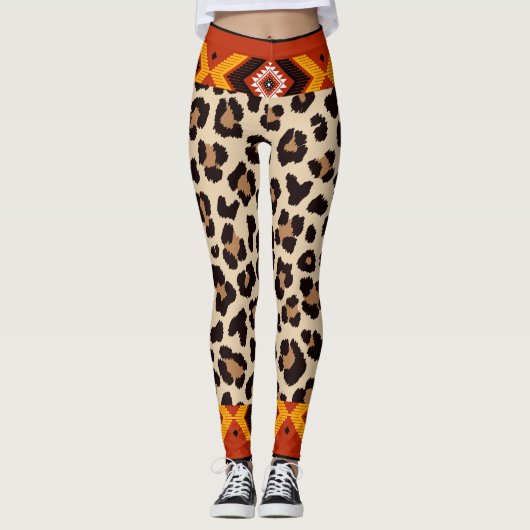 Beige Mix tijger Patroon Capri Leggings (Voorkant)