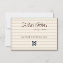 Beige Mocca gestreepte Old Money trouw QR-code RSVP Kaartje