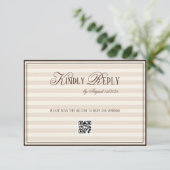 Beige Mocca gestreepte Old Money trouw QR-code RSVP Kaartje (Staand voorkant)