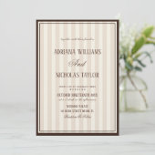Beige Mocca Strepen Bruiloft Kaart (Staand voorkant)