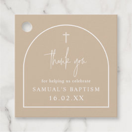 Beige Modern Arch Minimalist Baptisme Square Bedankjes Labels