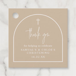 Beige Modern Arch Minimalist Joint Christening Bedankjes Labels