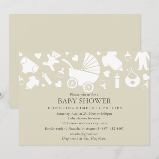 Beige Modern Baby shower Invitation Kaart (Voorkant / Achterkant)