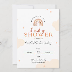 Beige Modern Cute Rainbow Baby shower Invitation Kaart